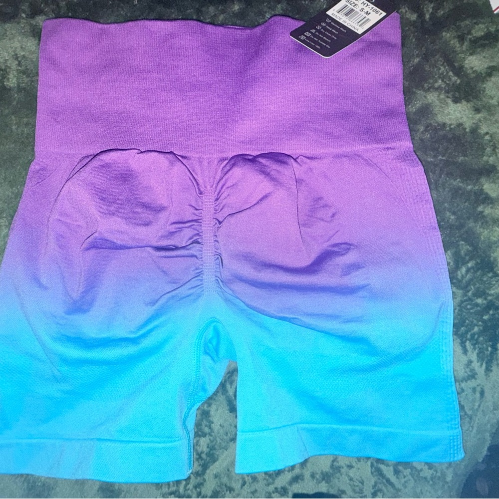 Purple and Blue Ombre High-Waisted Shorts